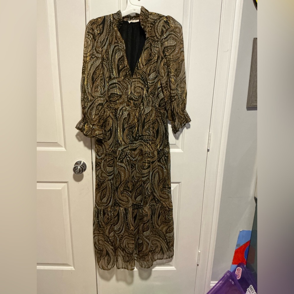 Elan Black and Brown Paisley Long Sleeve Dress